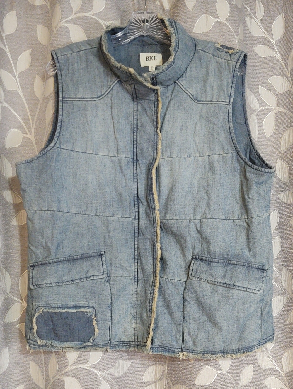 BKE Light Blue Denim Sleeveless Cotton Vest with Patch Detail size XL